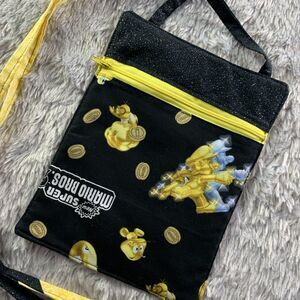 Super Mario Bros Purse Small Black Yellow Gold White New 2 Handmade Nintendo